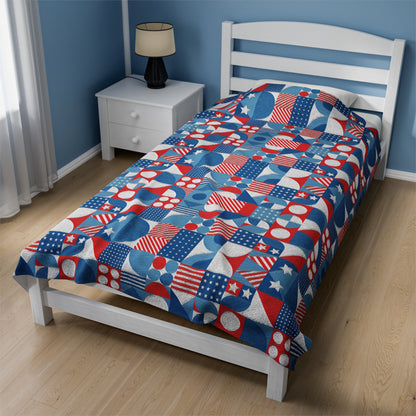 Red White and Blue Bold Pattern - Oil Paint Texture - BIG - Velveteen Plush Blanket