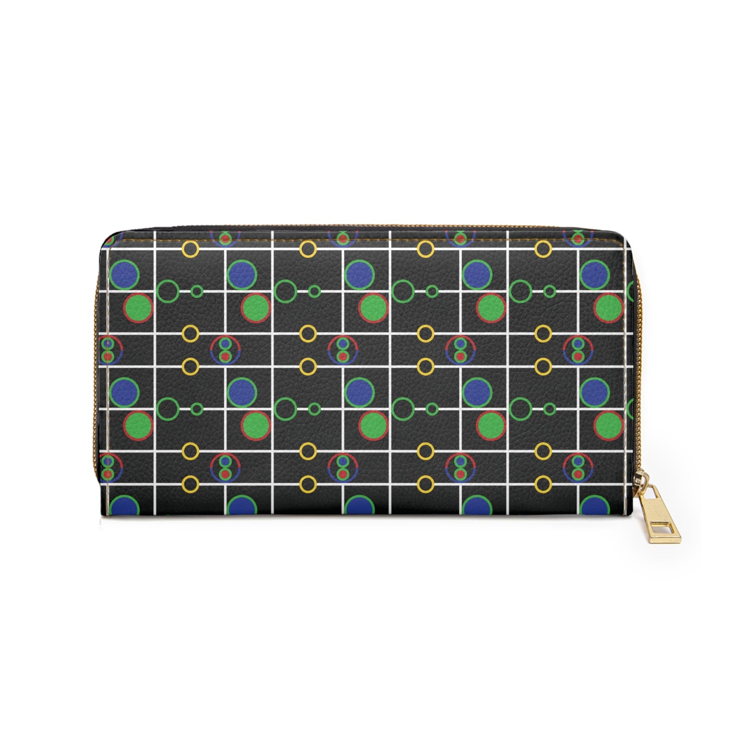 Geometric White Grid with Circles - Black 000000 - Zipper Wallet