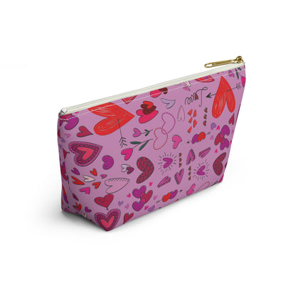 Heart doodles - Fuschia Pink ff8eff - Accessory Pouch w T-bottom