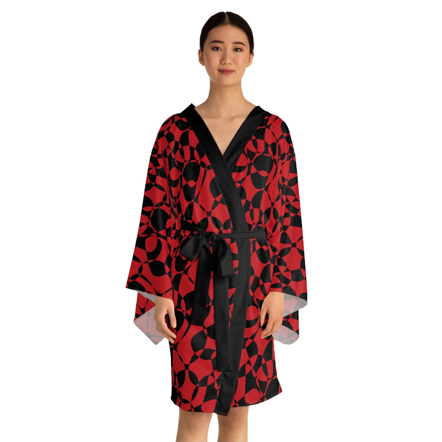 Scarlet Symphony - Black - Long Sleeve Kimono Robe (AOP)