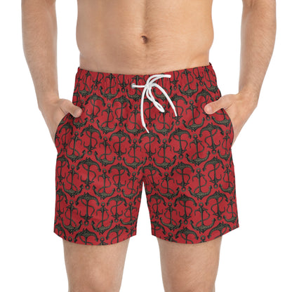 Anchors Away - Black Gray - Dark Red ca1028 - Swim Trunks