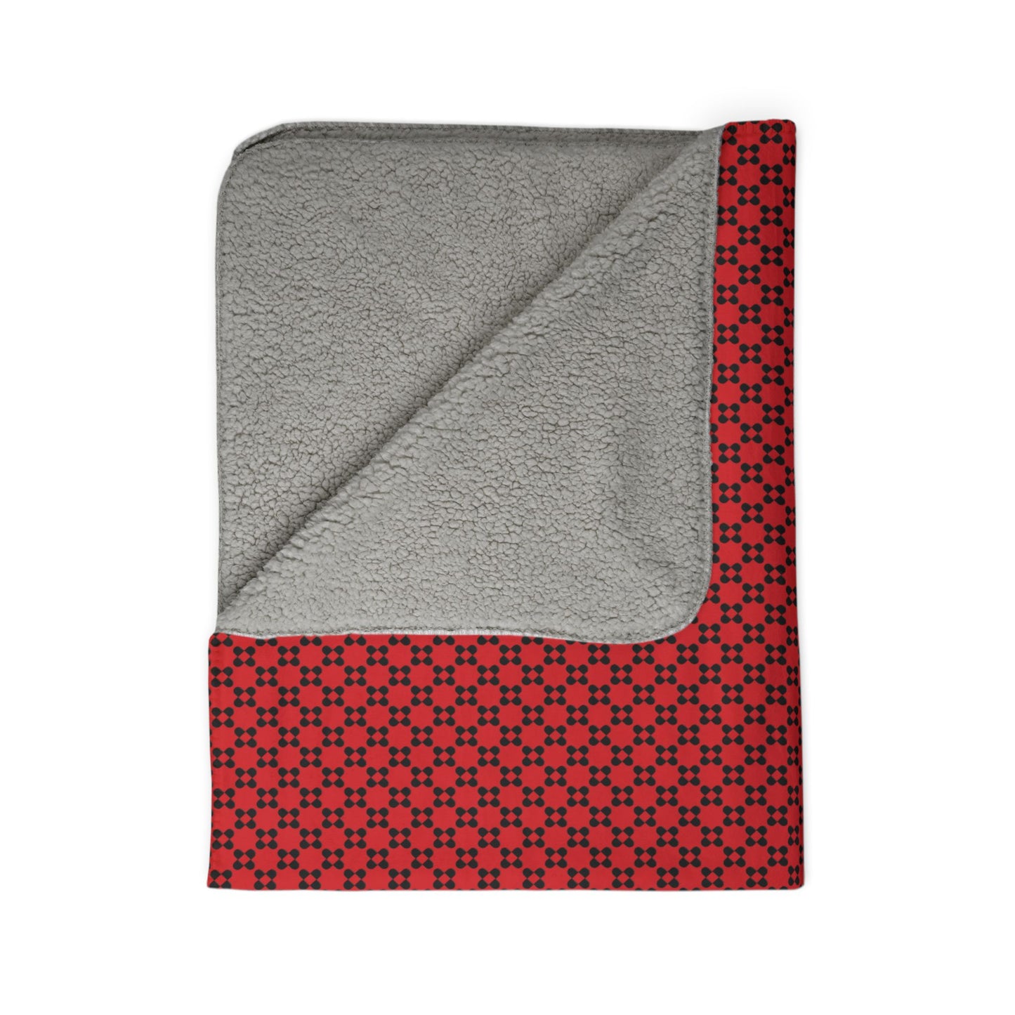 Fleece Sherpa Blanket - Pixel Petals - Black - Scarlet