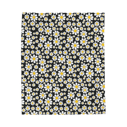 Ducks in Daisies - Black 000000 - Velveteen Plush Blanket