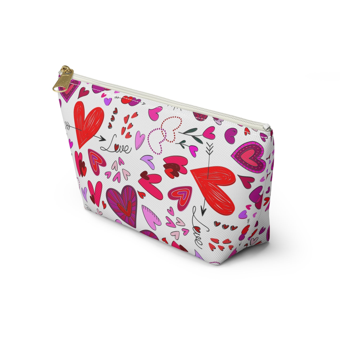 Heart Doodles - White ffffff - Accessory Pouch w T-bottom