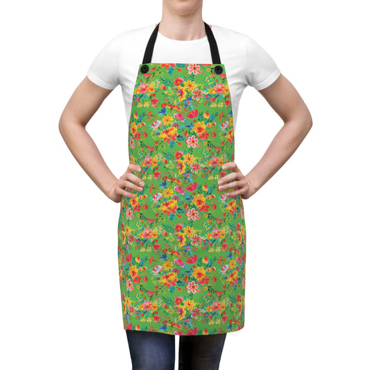 Bright Bold Watercolor Flowers - Bright Apple Green 56BD00 - Apron