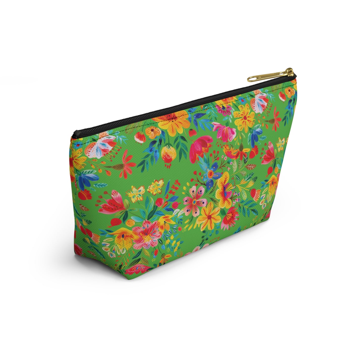 Bright Bold Watercolor Flowers - Bright Apple Green 56BD00 - Accessory Pouch w T-bottom