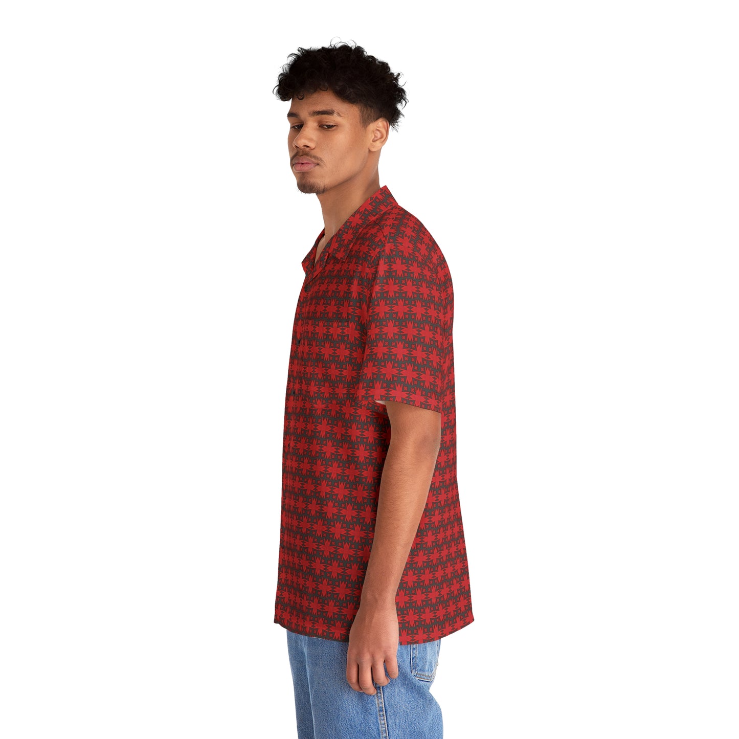 Letter Art - M - Red - Black 000000 - Men's Hawaiian Shirt