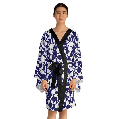 Sapphire Swirl - White - Long Sleeve Kimono Robe (AOP)