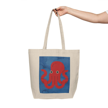 BIG Octopus - Dark Blue Watercolor Background - Canvas Shopping Tote