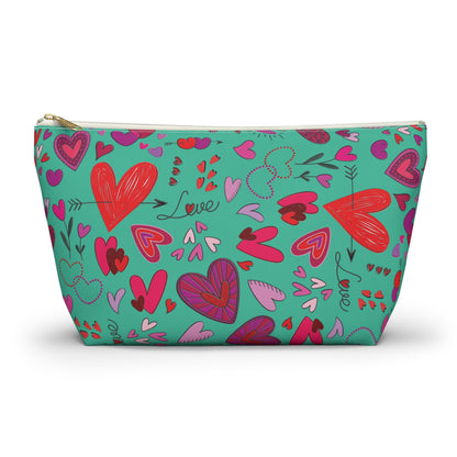 Heart doodles - Turquoise 12d3ad - Accessory Pouch w T-bottom