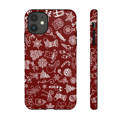 Christmas doodles on red - Tough Cases