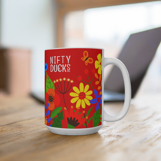 Bright Summer flowers - Scarlet de0000 - Mug 15oz