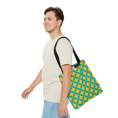 Yellow with green background geometric pattern - Tote Bag