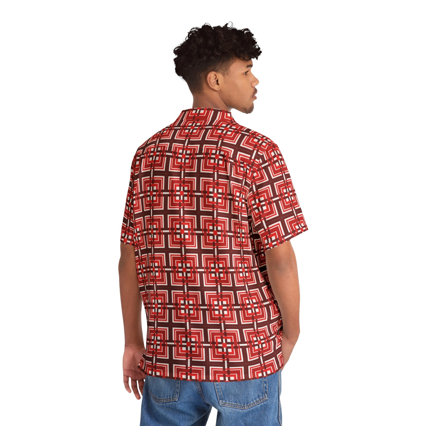 Intersecting Squares - Red - White ffffff - Men's Hawaiian Shirt