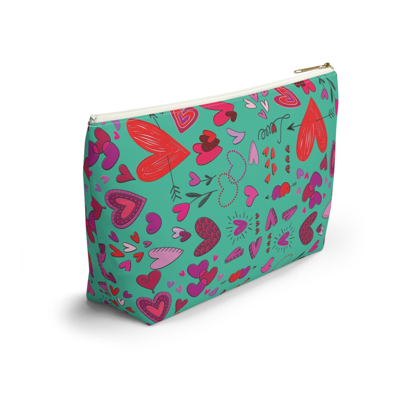 Heart doodles - Turquoise 12d3ad - Accessory Pouch w T-bottom