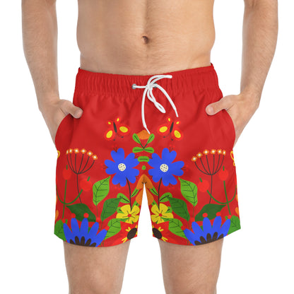 Bright Summer flowers - Scarlet de0000 - Swim Trunks