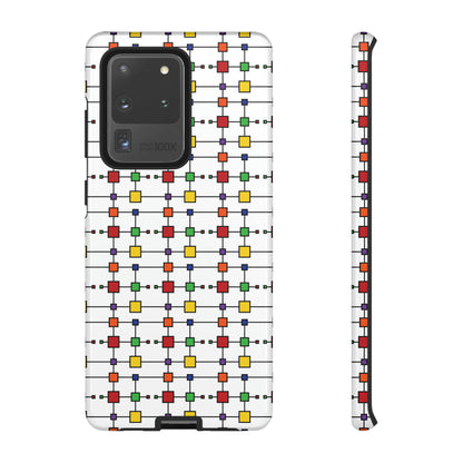 Geometric Black Grid with Squares - White ffffff - Tough Cases