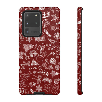 Christmas doodles on red - Tough Cases