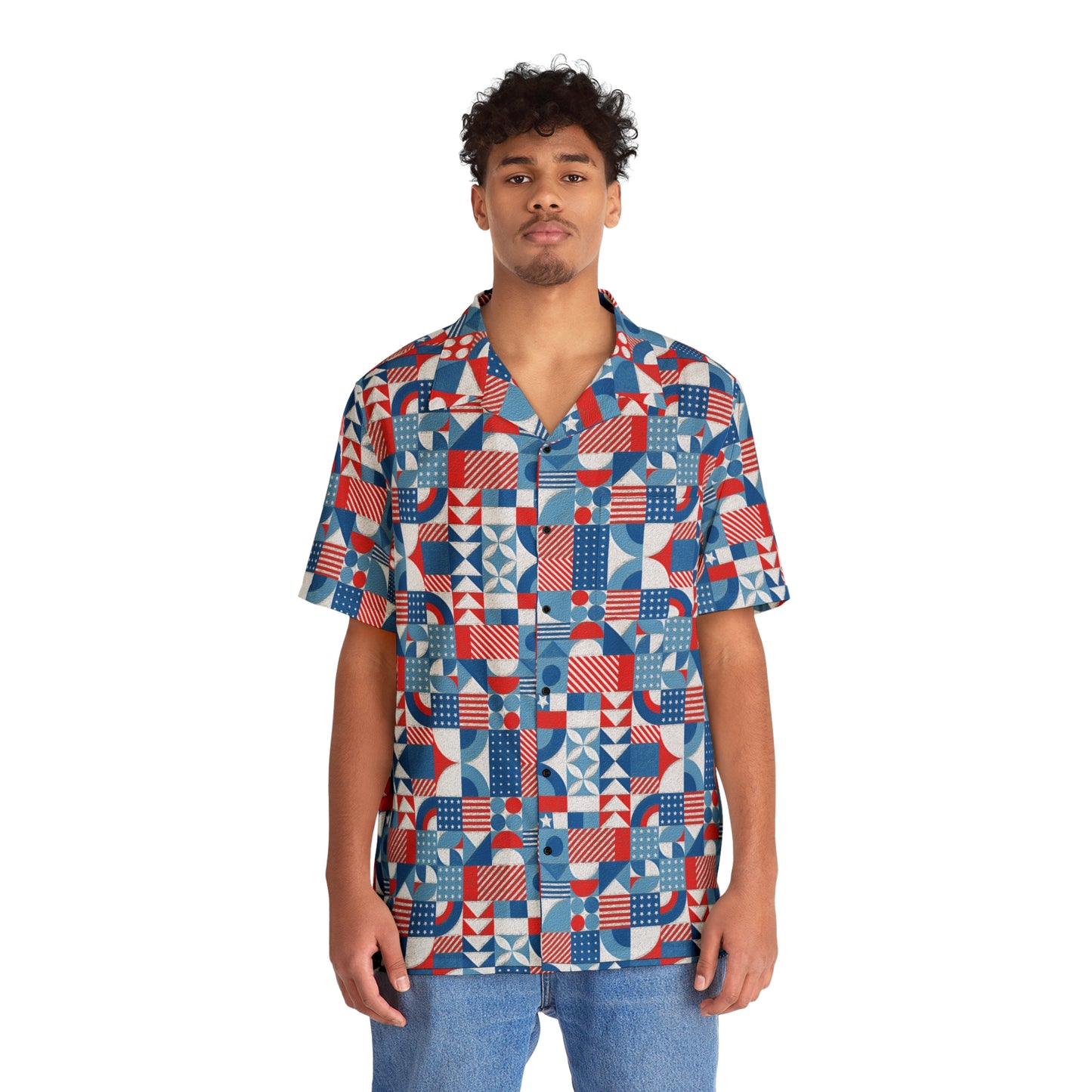 Red White and Blue Bold Pattern - Oil Paint Texture - Men's Hawaiian Shirt