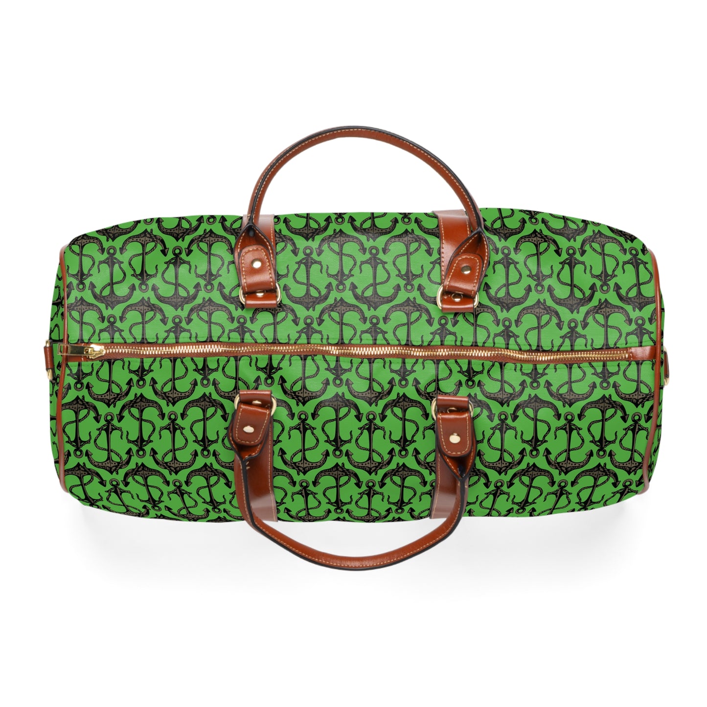 Anchors Away - Black Gray - Bright Apple Green 56BD00 - Waterproof Travel Bag