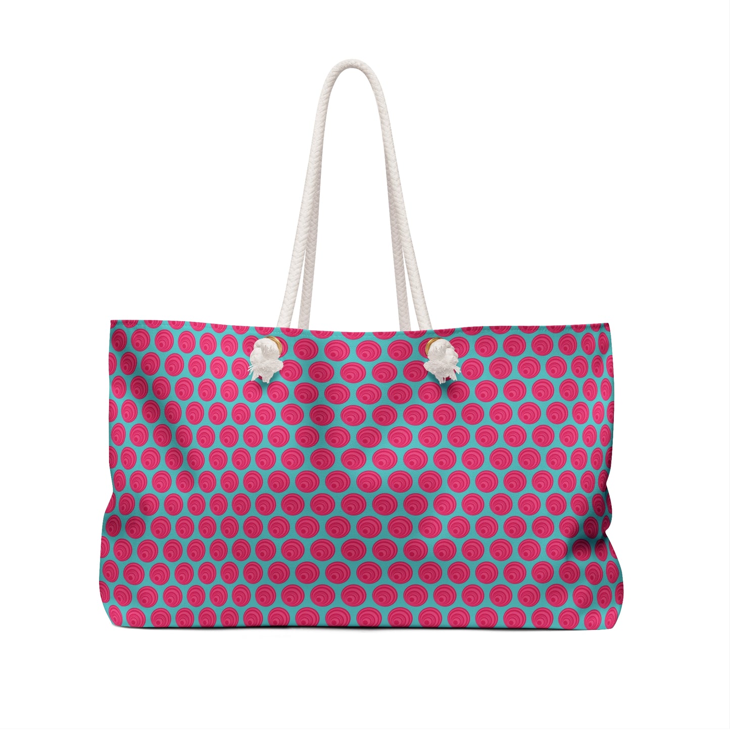 Weekender Bag - Wild Pink Dots on Bright Turquoise Background Travel Tote