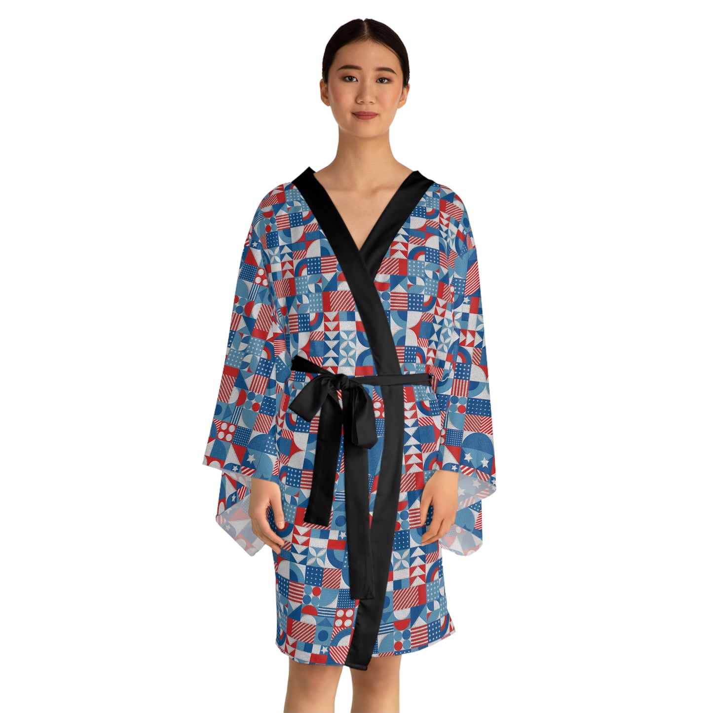 Red White and Blue Bold Pattern - Oil Paint Texture - Long Sleeve Kimono Robe (AOP)