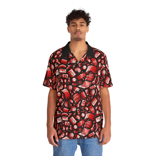 Travel Vibes - Red on Black 000000 - Men's Hawaiian Shirt