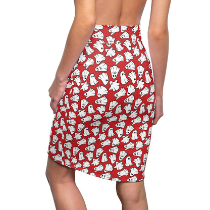 Boo - Ghosts - Halloween - Scarlet de0000 - Women's Pencil Skirt