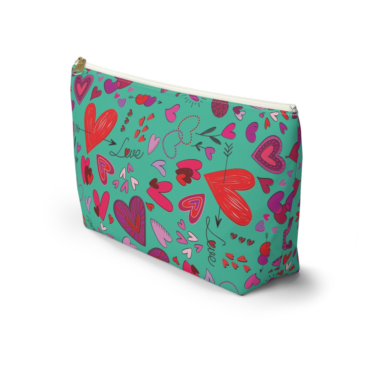 Heart doodles - Turquoise 12d3ad - Accessory Pouch w T-bottom