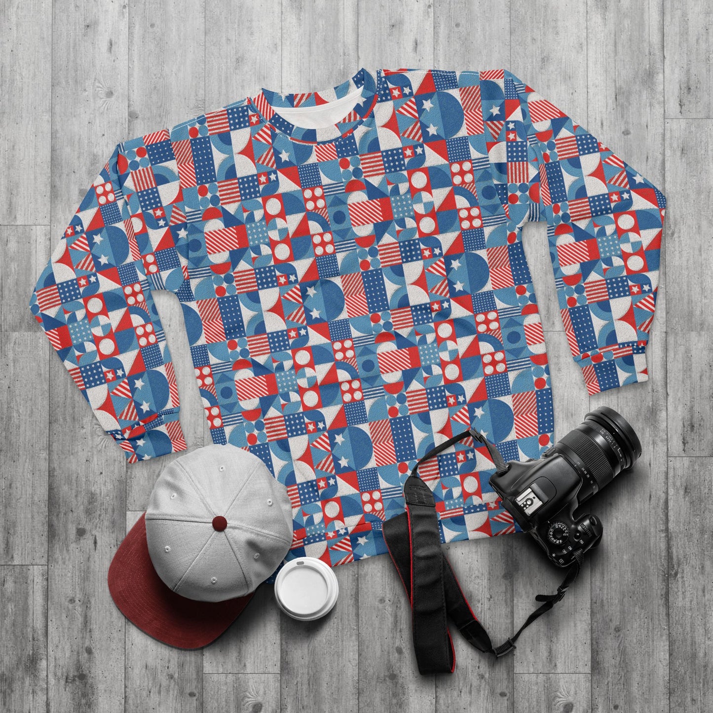 Red White and Blue Bold Pattern - Oil Paint Texture - Unisex Sweatshirt (AOP)