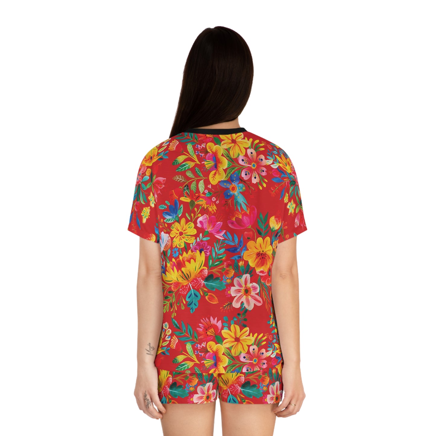 Bright Bold Watercolor Flowers Women's Pajama Set - Scarlet