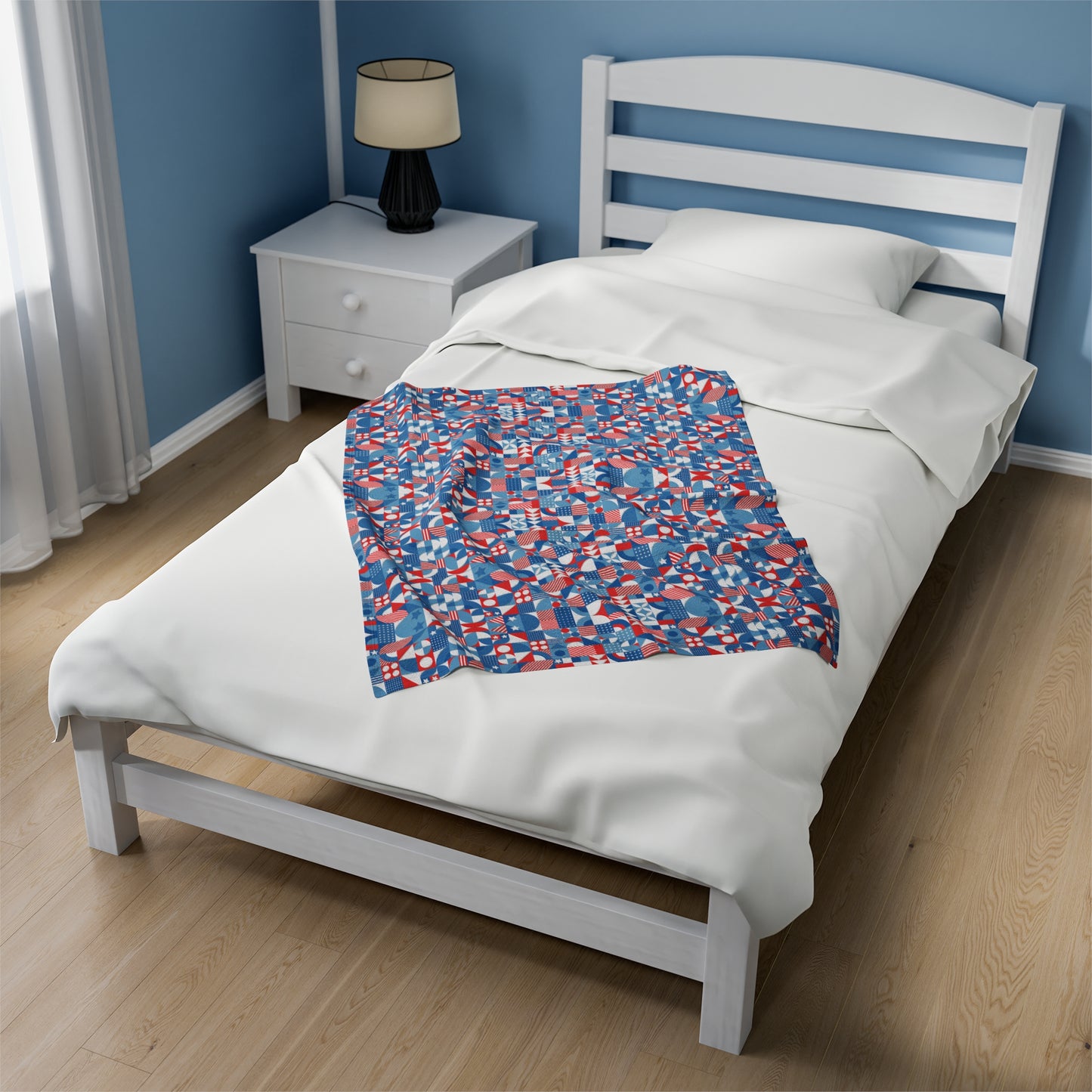 Red White and Blue Bold Pattern - Oil Paint Texture - Velveteen Plush Blanket