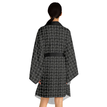 Octopie - Gray - Black 000000 - Long Sleeve Kimono Robe (AOP)