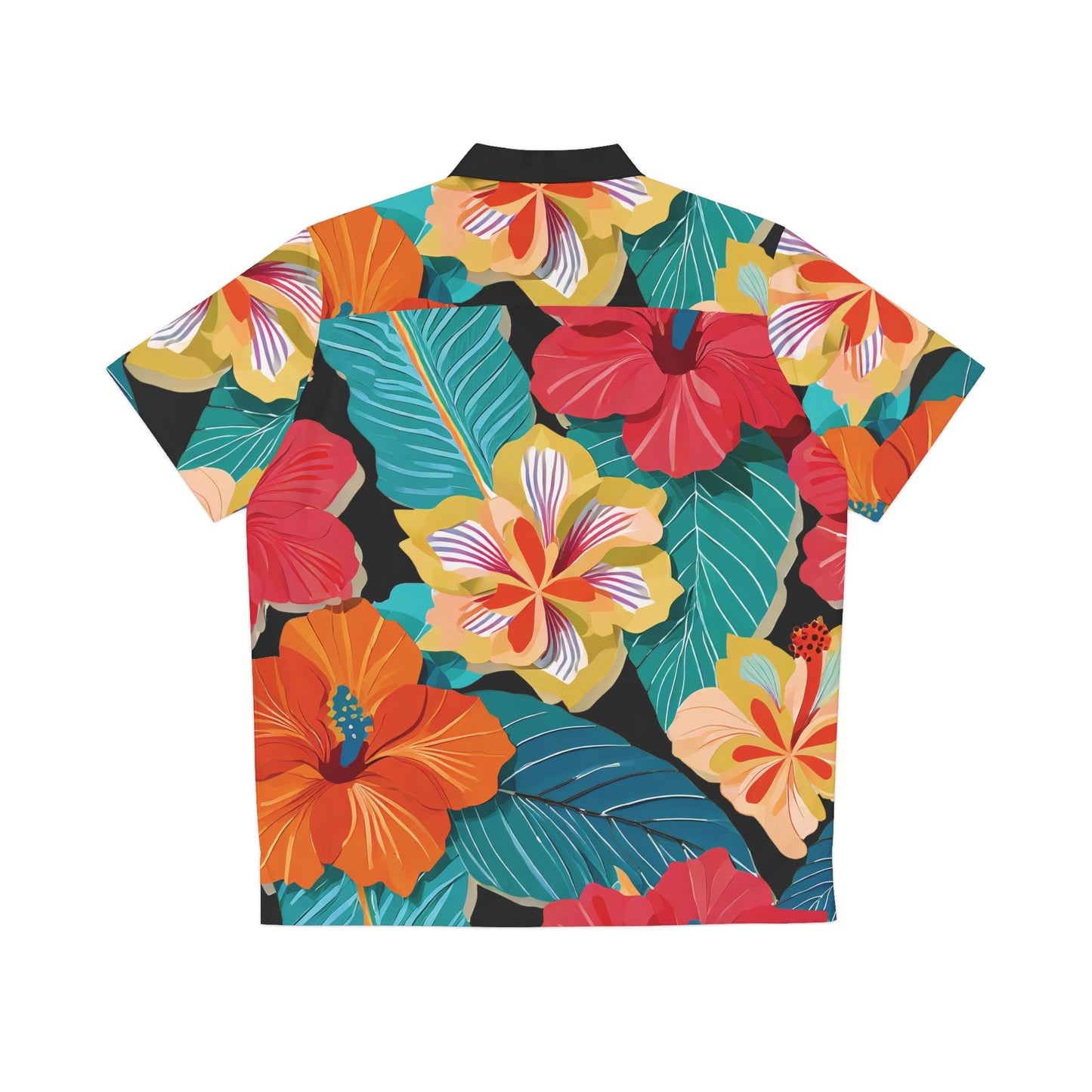 Hibiscus2 - Black 000000 - Men's Hawaiian Shirt