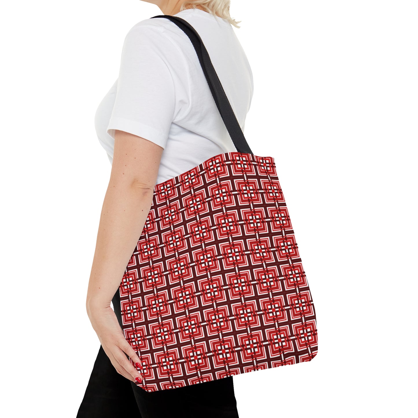 Small Intersecting Squares - Red - White ffffff - Tote Bag