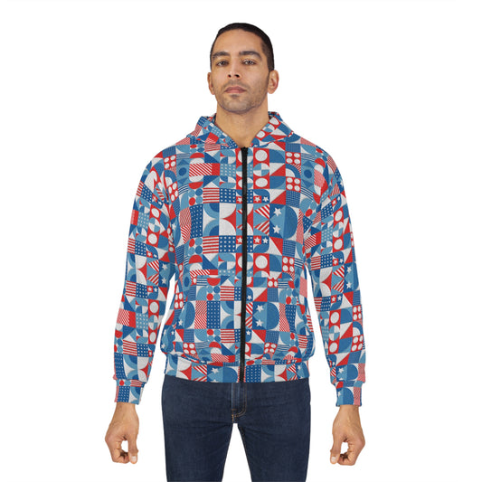 Red White and Blue Bold Pattern - Oil Paint Texture - Unisex Zip Hoodie