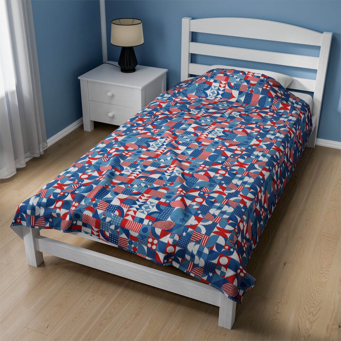 Red White and Blue Bold Pattern - Oil Paint Texture - Velveteen Plush Blanket