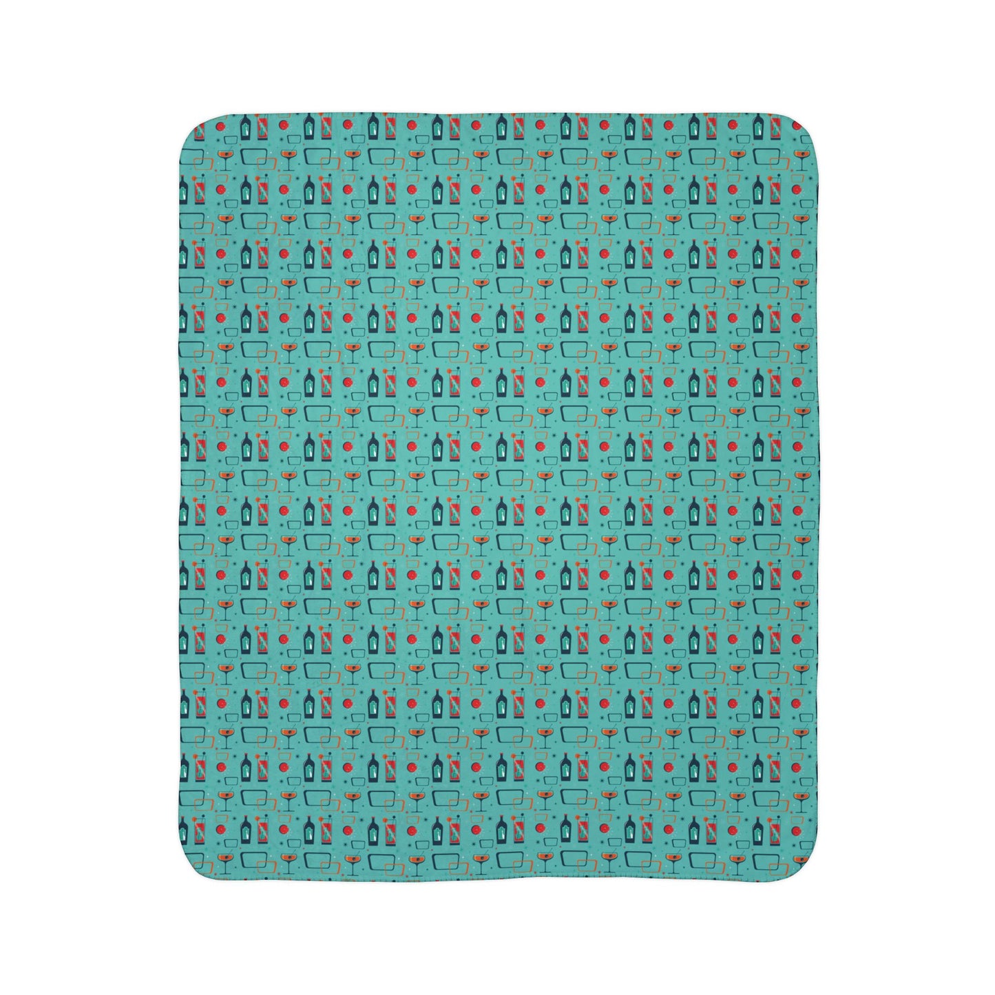 Fleece Sherpa Blanket - Cocktail Time - Turquoise