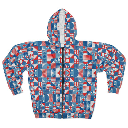 Red White and Blue Bold Pattern - Oil Paint Texture - Unisex Zip Hoodie