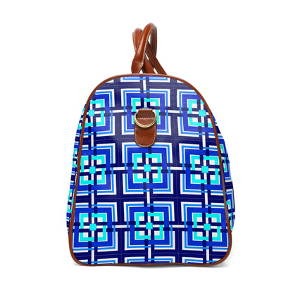 Intersecting Squares - Blue - White ffffff - Waterproof Travel Bag