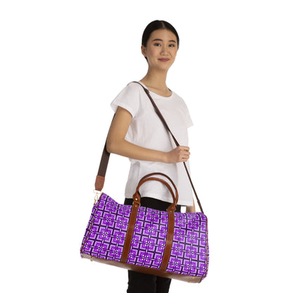 Intersecting Squares - Purple - White ffffff - Waterproof Travel Bag