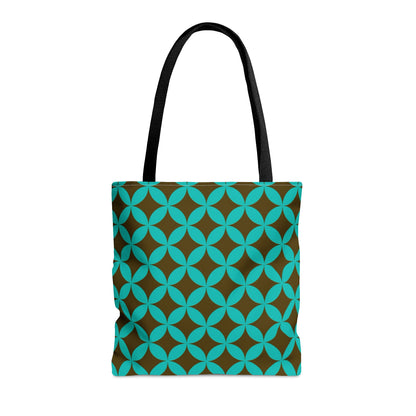 Brown with teal background geometric pattern - Tote Bag