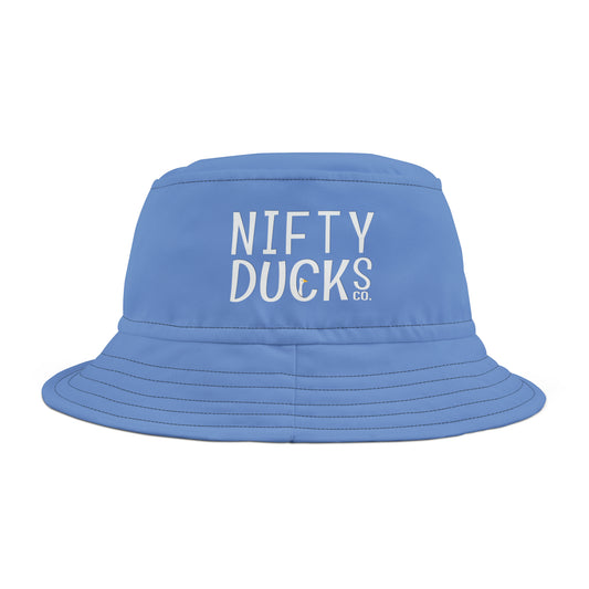 Nifty Ducks Co -  Logo - Fennel Flower 74a6ff - Bucket Hat (AOP)