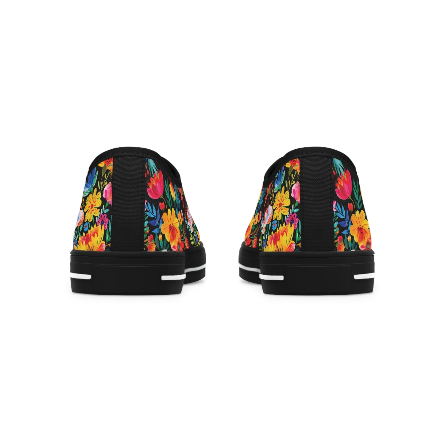 Bright Bold Watercolor Flowers - Black 000000 - Women's Low Top Sneakers