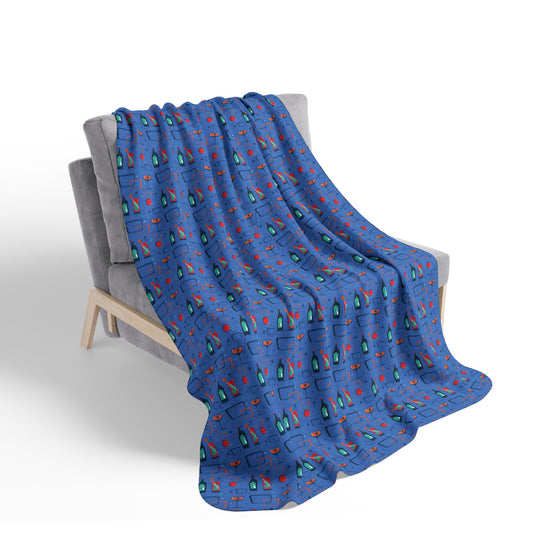 Fleece Sherpa Blanket - Cocktail Time - Azure