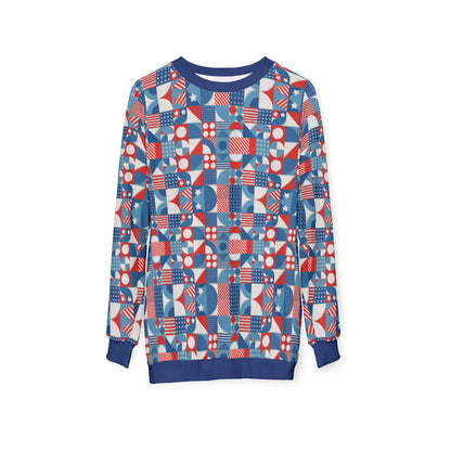 Red White and Blue Bold Pattern - Oil Paint Texture - Blue - Unisex Sweatshirt (AOP)