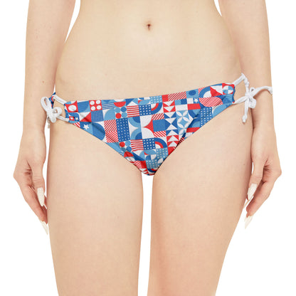 Red White and Blue Bold Pattern - Oil Paint Texture - Strappy Bikini Set