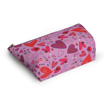 Heart doodles - Fuschia Pink ff8eff - Accessory Pouch w T-bottom