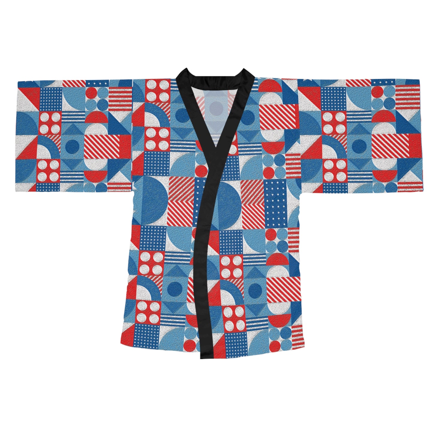 Red White and Blue Bold Pattern - Oil Paint Texture - BIG - Long Sleeve Kimono Robe (AOP)