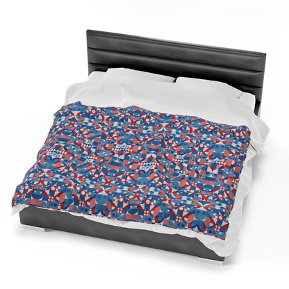 Red White and Blue Bold Pattern - Oil Paint Texture - Velveteen Plush Blanket